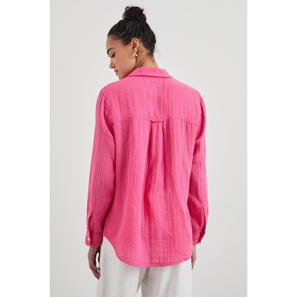 Rails Ellis Fuchsia Pink Organic Cotton Double Gauze Button Down Shirt Large - Picture 3 of 8